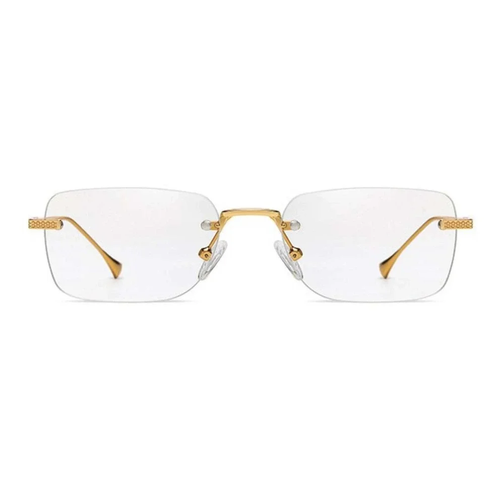 Gold Rimless Rectangle Clear Lens Glasses Women Retro Fashion Eyewear New Lentes